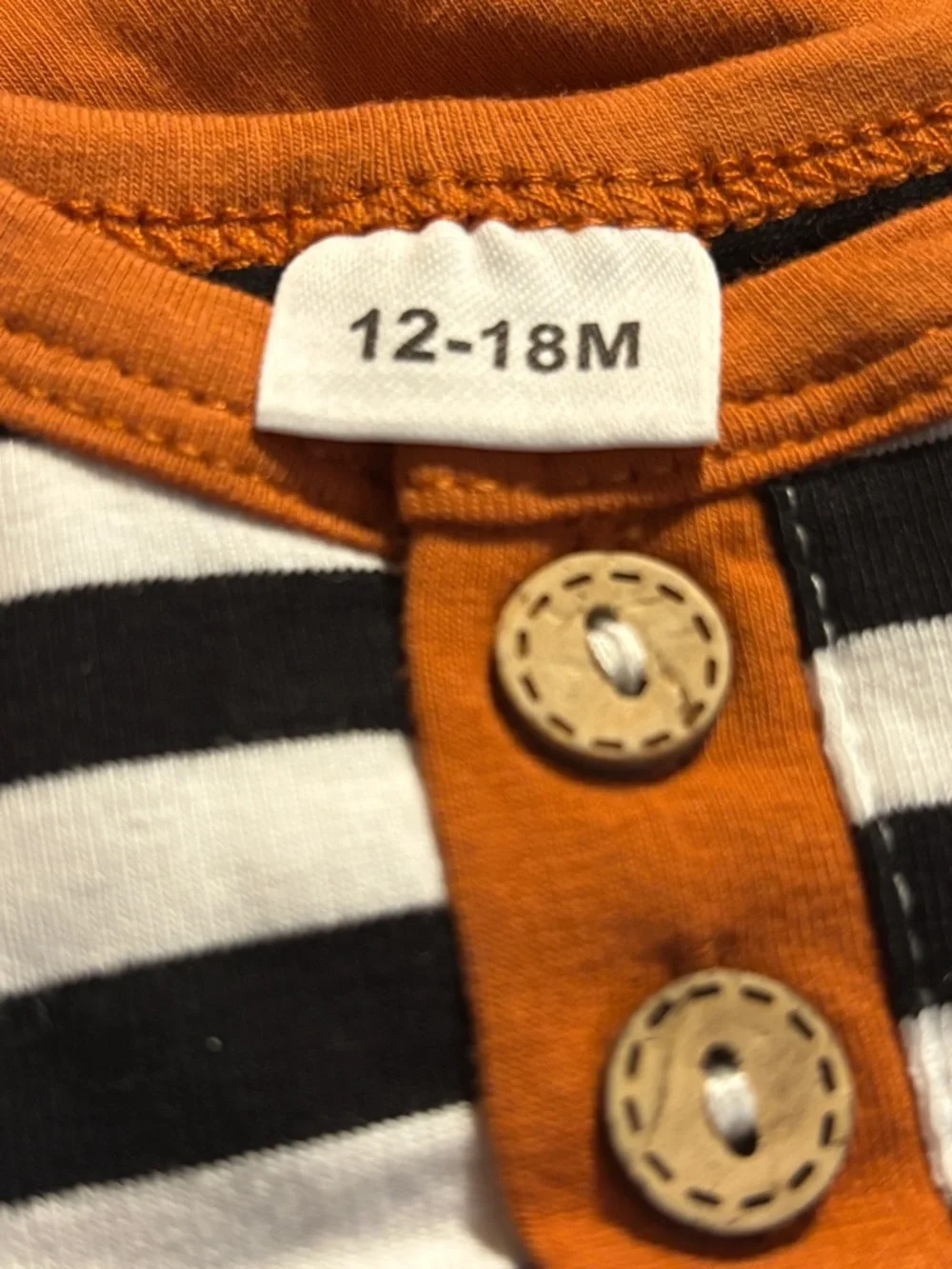 Striped Black & White Bodysuit with Orange Pants and Hat - Kids Size 12-18 month